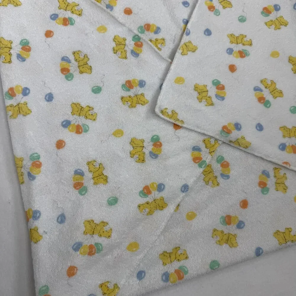 Vintage Hooded Towel Terry Cloth Bear Balloon Pattern Wrap Baby Soft 90s 30x30